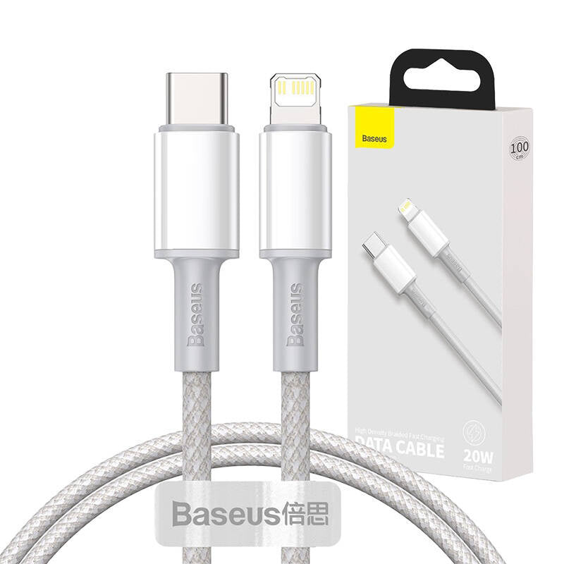 Baseus High Density Braided Cable Type-C til Lightning, PD, 20W, 1m (hvid)