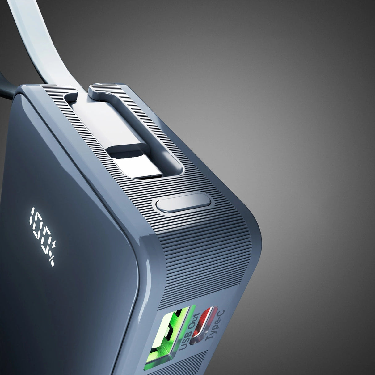 Powerbank SBS 10000 mAh 20W med indbygget USB-C-kabel og digital skærm - mørkegrå