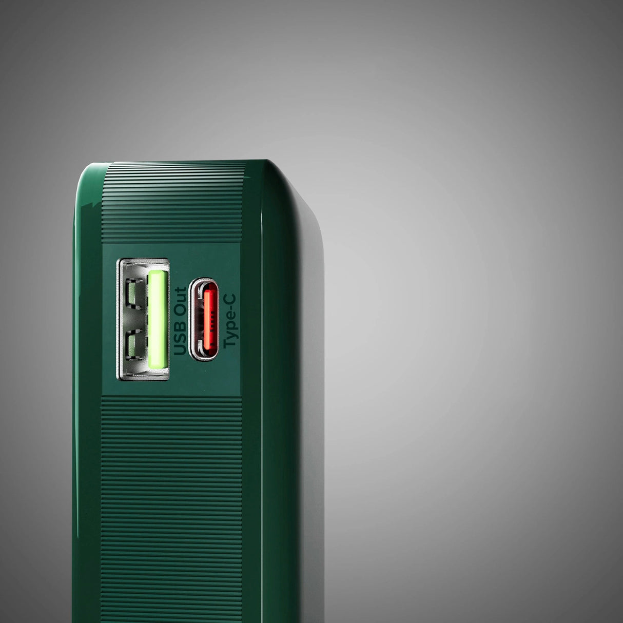 Powerbank SBS 10000 mAh 20W med indbygget USB-C-kabel og digital skærm - grøn