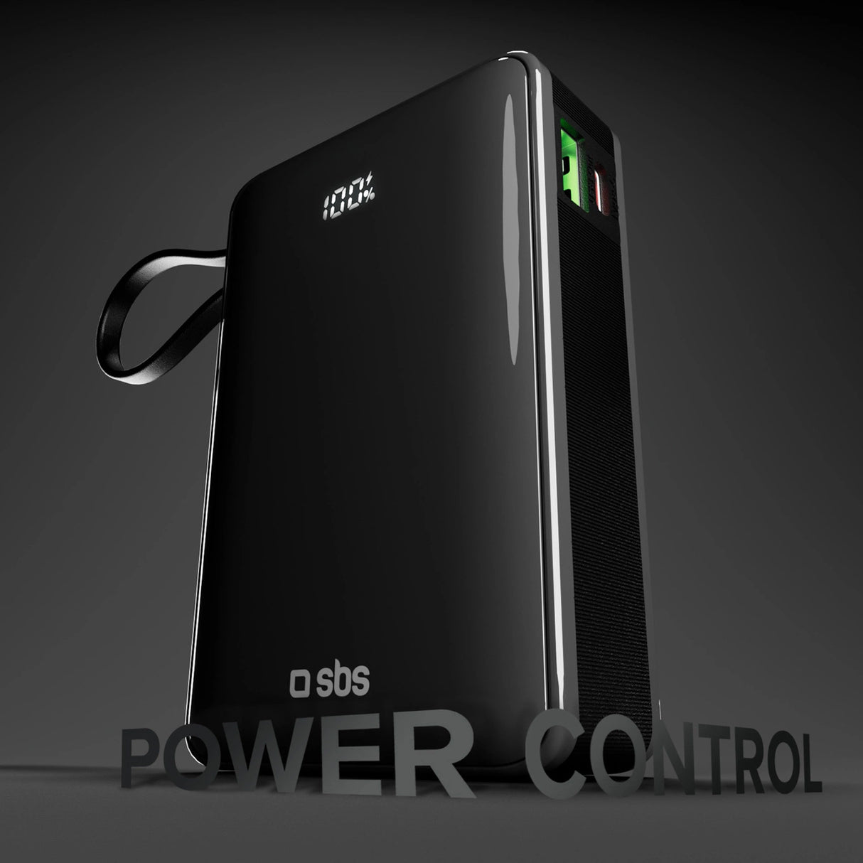 Powerbank SBS 20000 mAh 20W med indbygget USB-C-kabel og digital skærm - sort