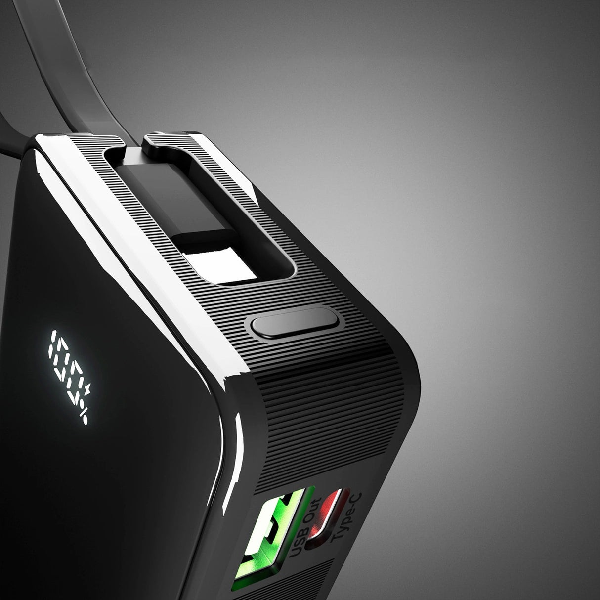 Powerbank SBS 10000 mAh 20W med indbygget USB-C-kabel og digital skærm - sort