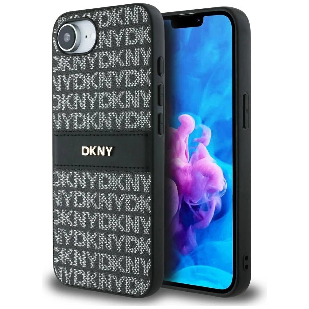 DKNY Repeat Texture Pattern med Tonal Stripe case til iPhone 16e - sort