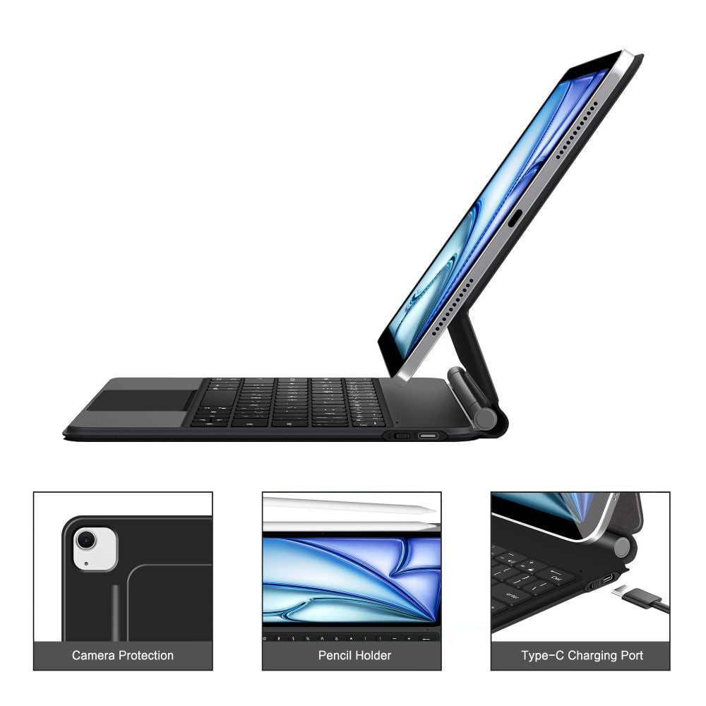 Tech-Protect Smartcase Magnetisk med tastatur til iPad Air 10.9 2020 / 2022 / iPad Air 11 2024 / 2025 - sort