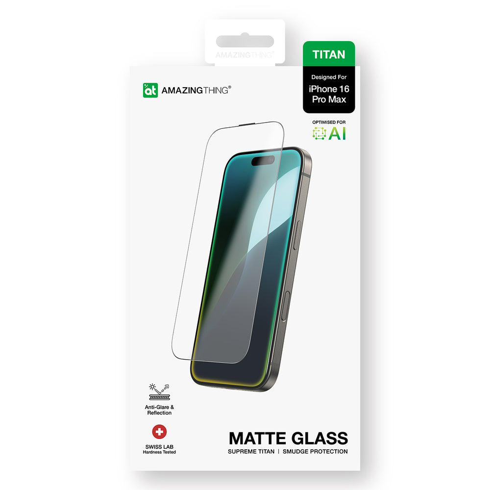 AmazingThing Titan Matte Glass hærdet glas til iPhone 16 Pro Max