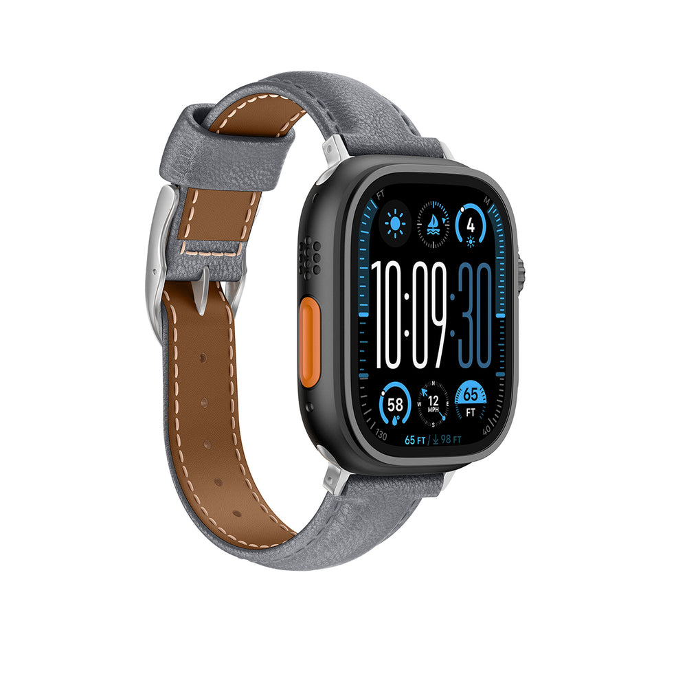 AmazingThing Class Band Læderrem til Apple Watch 45 / 46 / 49 mm - Grå