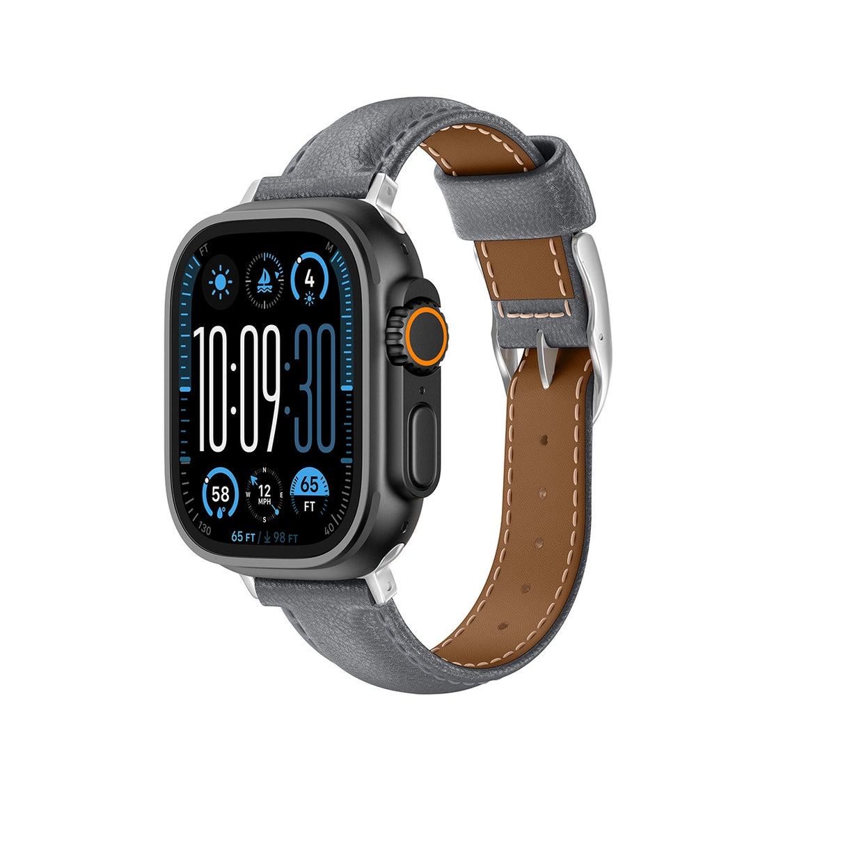 AmazingThing Class Band Læderrem til Apple Watch 45 / 46 / 49 mm - Grå