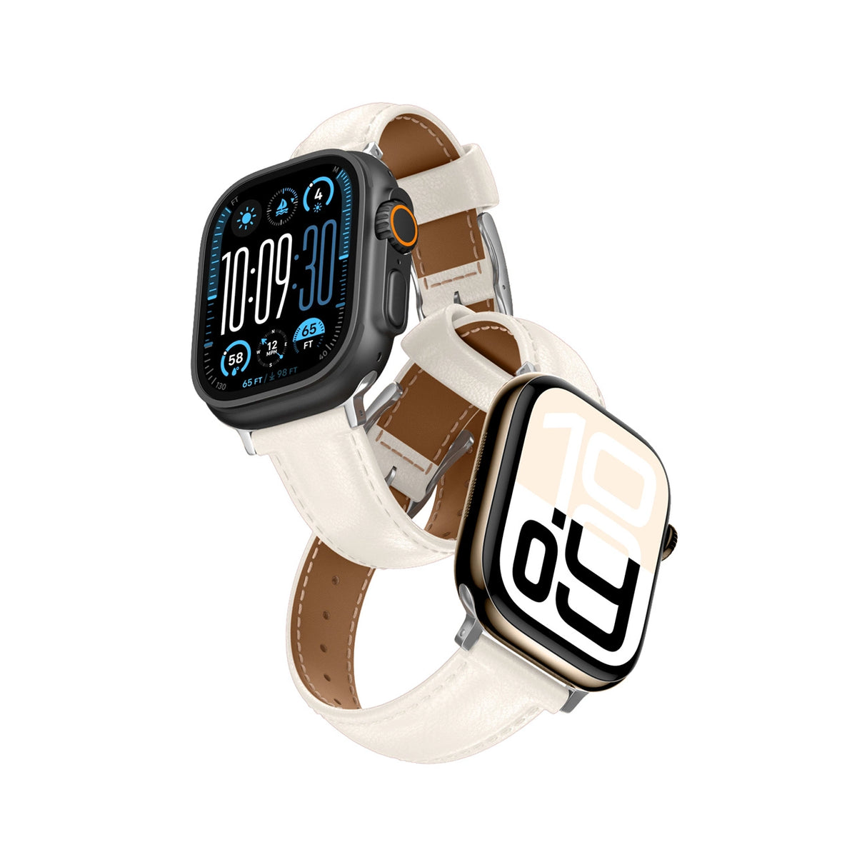 AmazingThing Class Band Læderrem til Apple Watch 45 / 46 / 49 mm - Lys beige