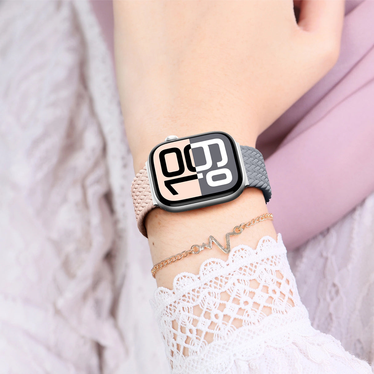 AmazingThing Blend Band Apple Watch 42mm 2-pakning - Pink-Grey/Pink