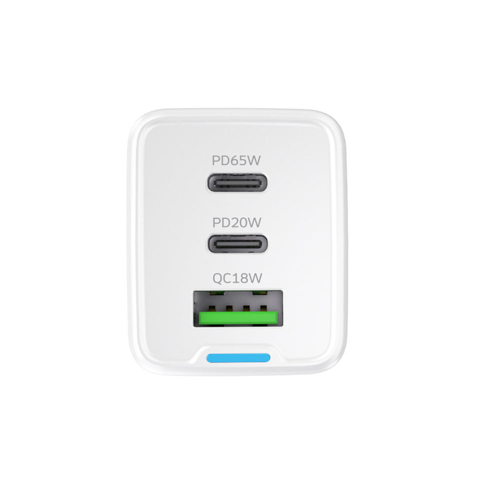 Wozinsky GaN 65W oplader med 2xUSB-C USB-porte med 65W CC kabel - hvid