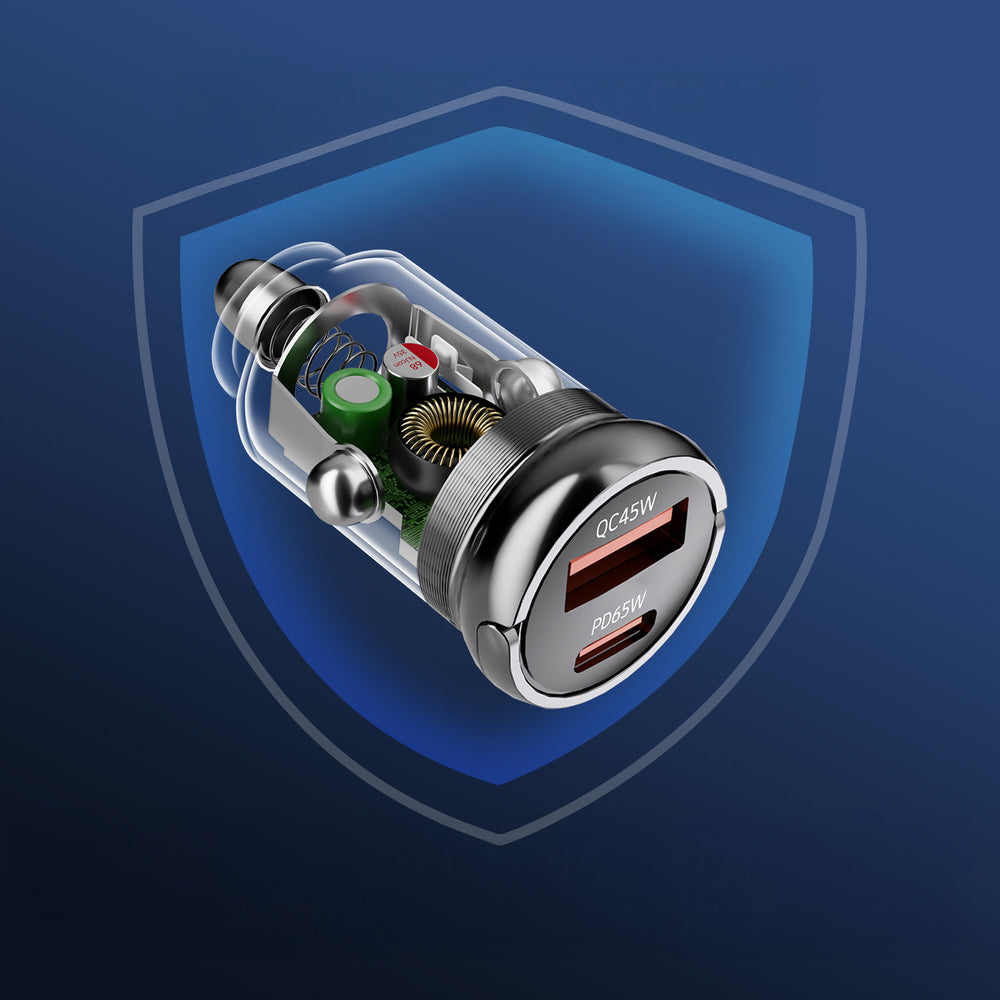 Wozinsky 65W Biloplader USB-C PD 65W / USB-A 45W QC 3.0 - sort