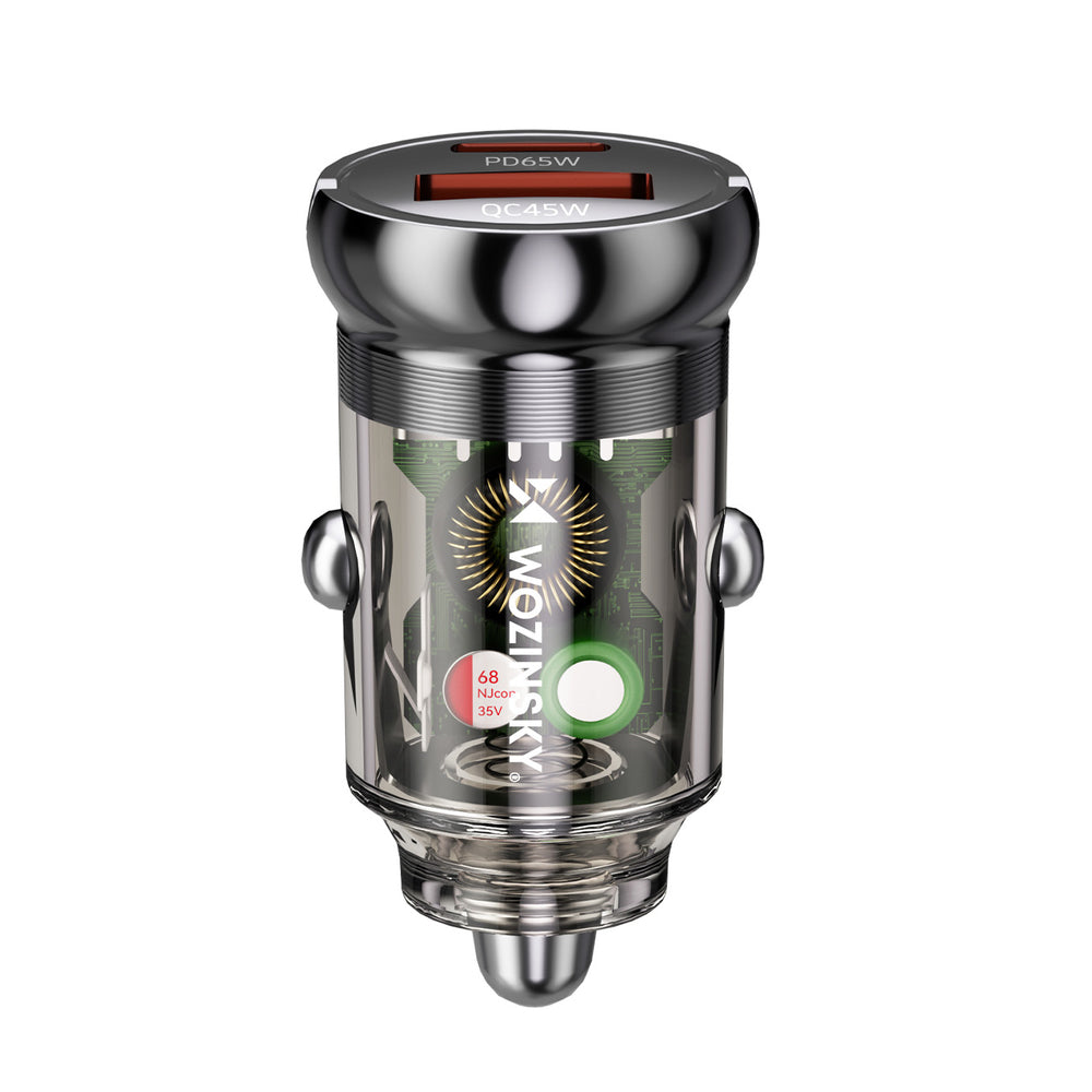 Wozinsky 65W Biloplader USB-C PD 65W / USB-A 45W QC 3.0 - sort