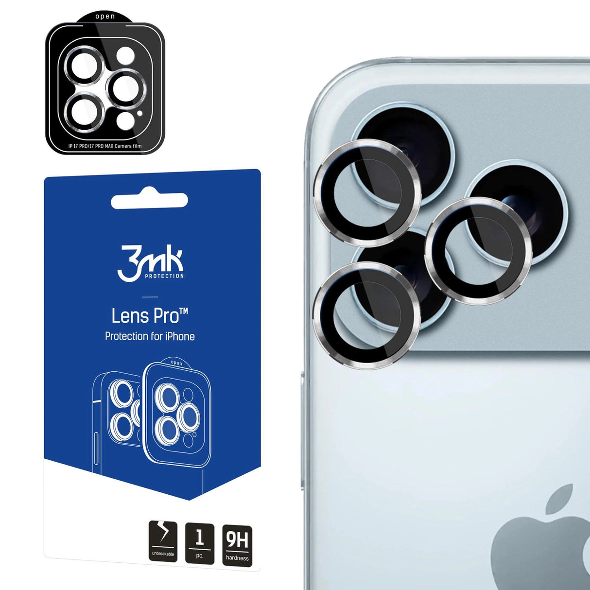 3mk Lens Protection Pro Camera Lens Glass til Apple iPhone 17 Pro / 17 Pro Max - Sølv