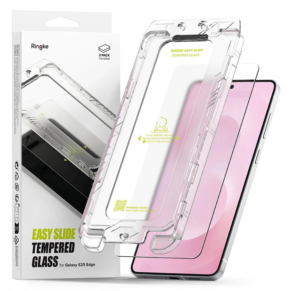 Ringke Easy Slide 2-pack hærdet glas til Samsung Galaxy S25 Edge - gennemsigtigt