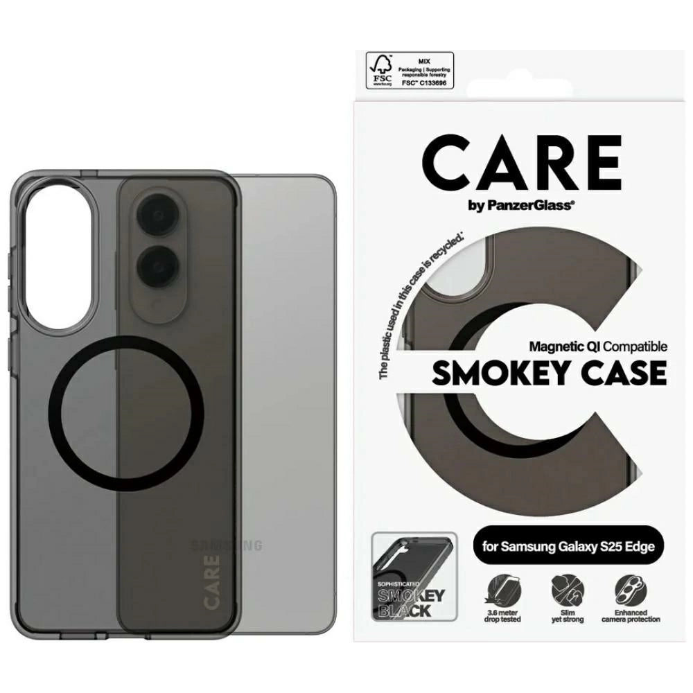 CARE af PanzerGlass Flagship Urban Combat Black QI Case til Samsung Galaxy S25 Edge - Halvt gennemsigtigt