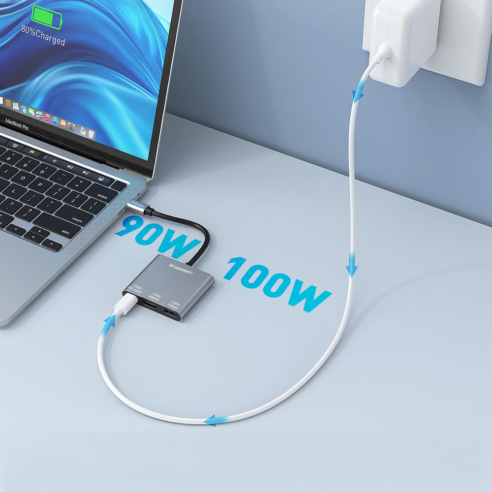 Hub Wozinsky WHCH-01 USB-C PD 100W HDMI 4K @ 30Hz USB-A 10Gbps - grå