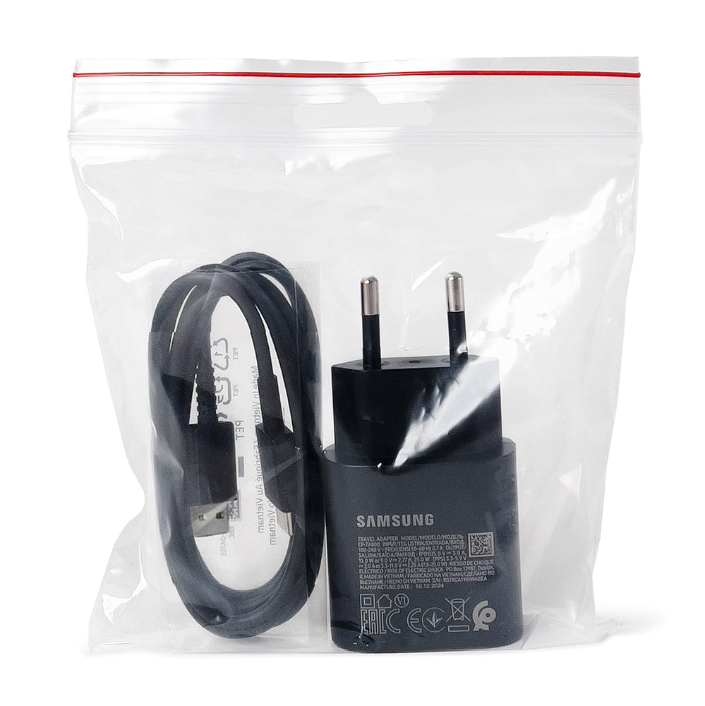 Samsung EP-TA200EBE USB-A 15W wall charger with EP-DR140ABE USB-A - USB-C cable (OOB Bulk - replacement packaging) - black