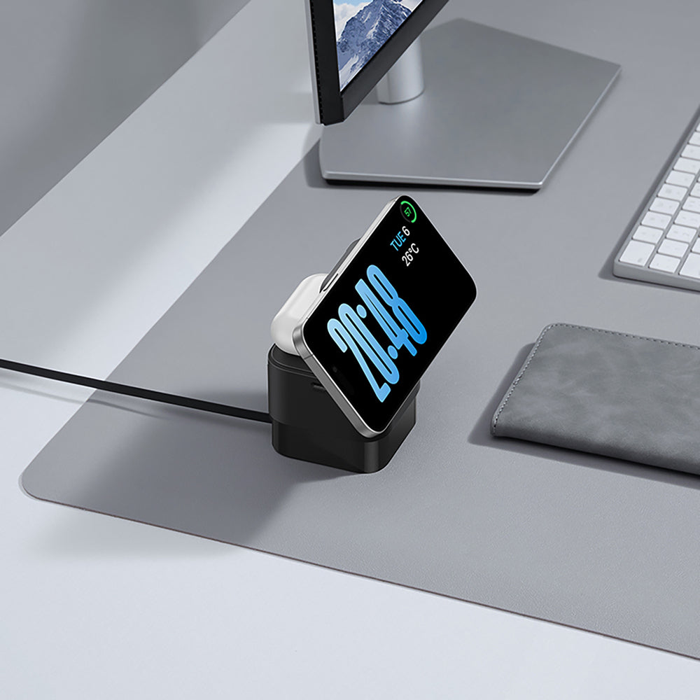 Baseus MagPro 3in1 25W MagSafe Compatible Inductive Charger for Phone and Smartwatch - Black