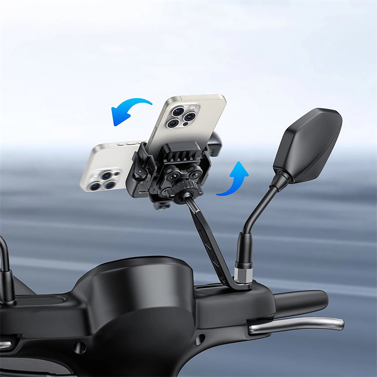 Baseus GoTrip Motorcycle Phone Holder for Mirror, with Shock Absorption - Black