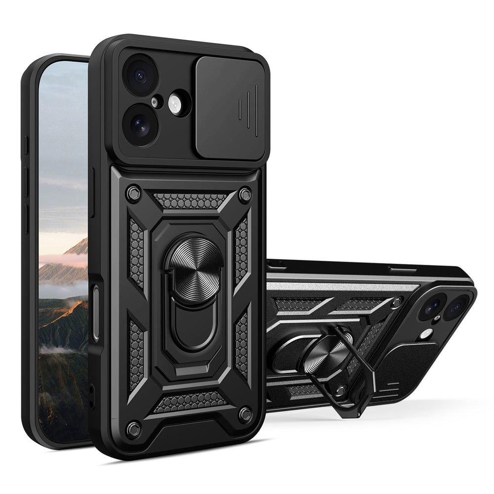 Hybrid Armor Camshield iPhone 17 Case med Stand og Camera Cover - sort