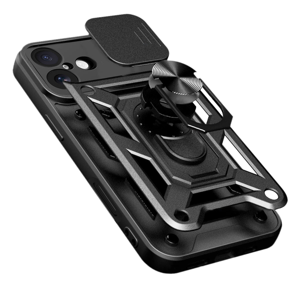 Hybrid Armor Camshield iPhone 17 Case med Stand og Camera Cover - sort