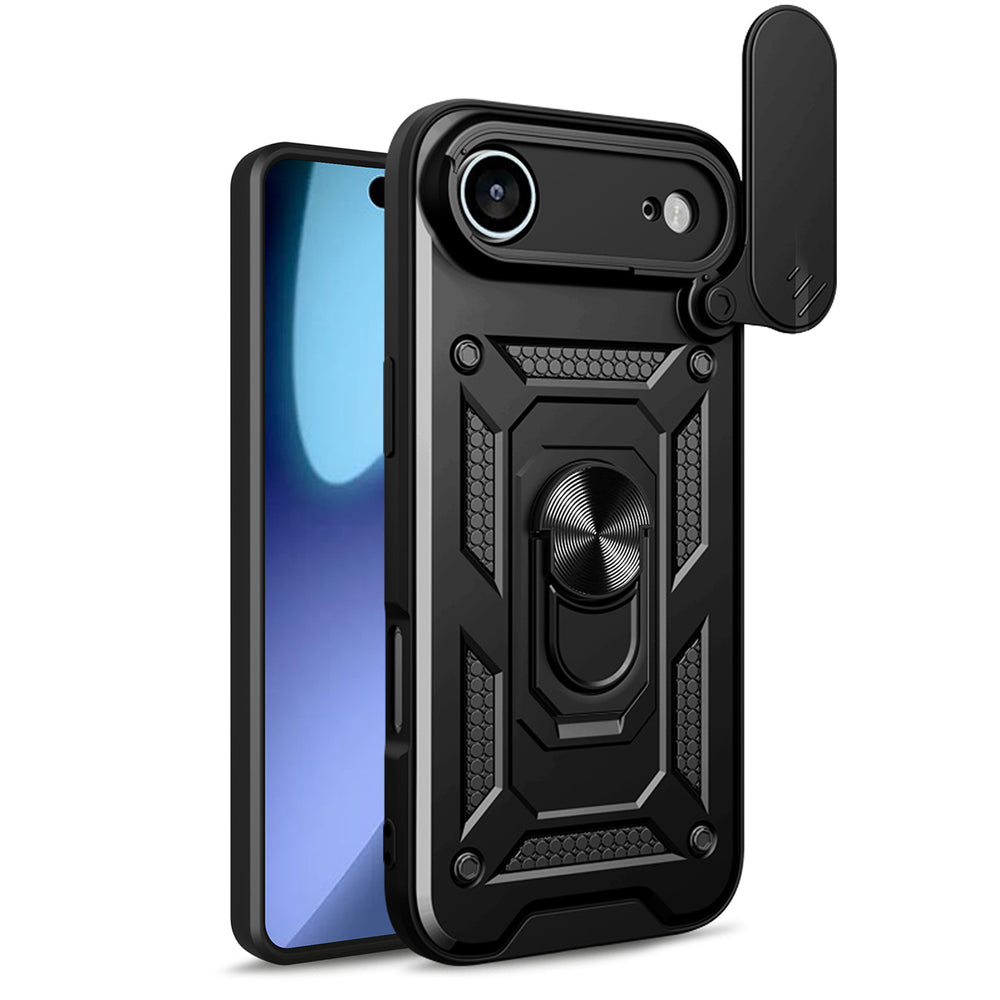 Hybrid Armor Camshield iPhone 17 Air Case med stand og kamera cover - sort
