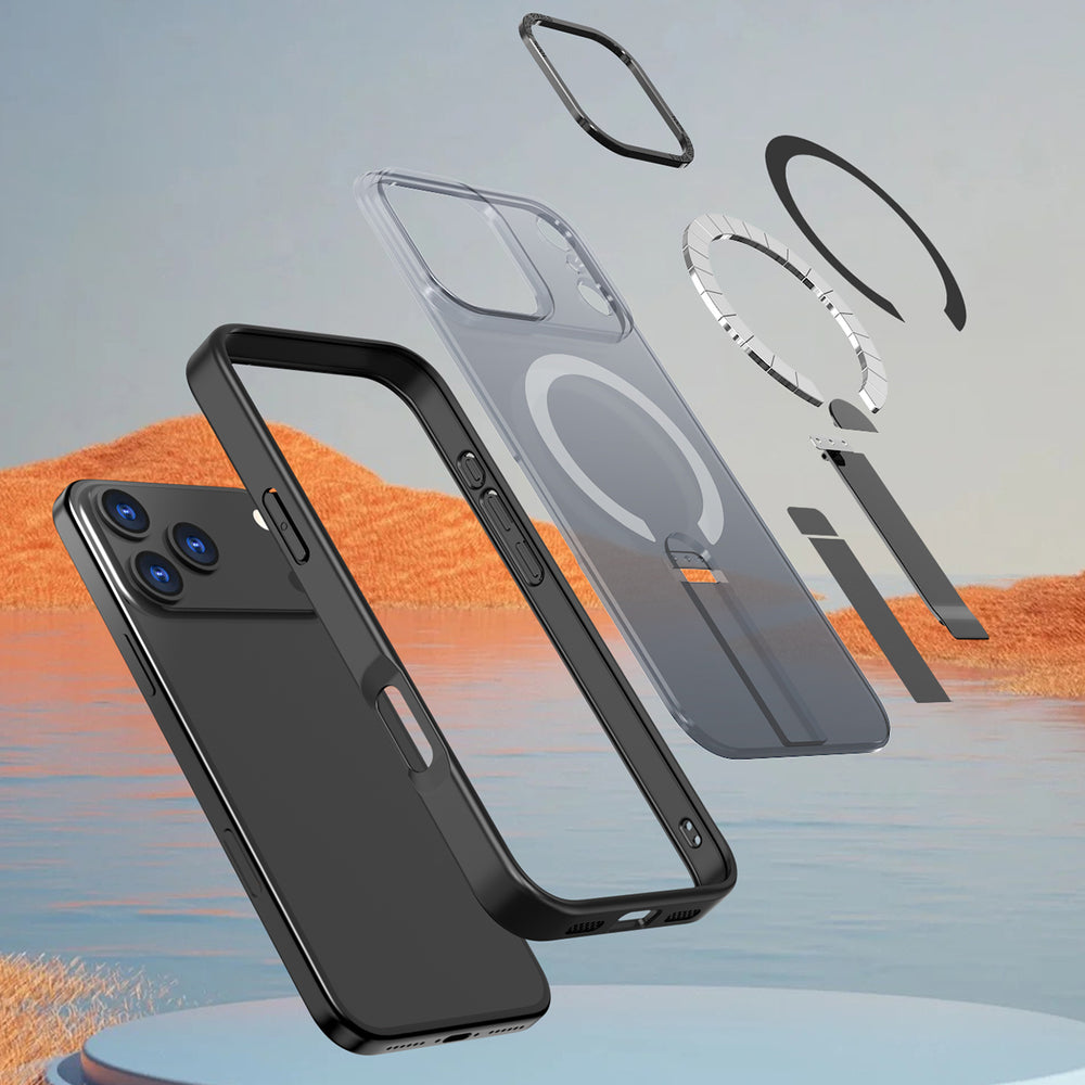 Hybrid Armor X-foder for iPhone 17 Pro med MagSafe-kompatibel stand - sort