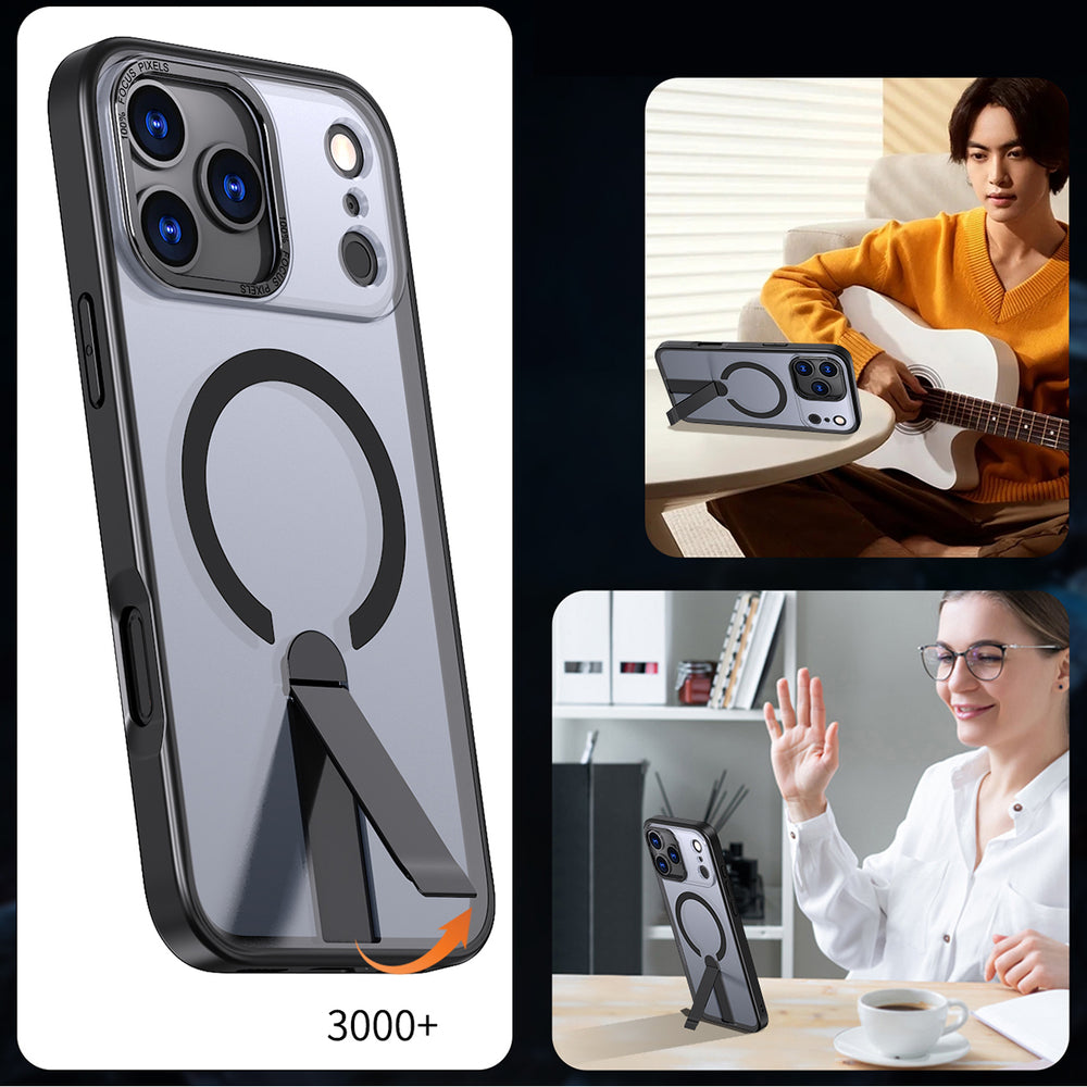 Hybrid Armor X-foder for iPhone 17 Pro med MagSafe-kompatibel stand - sort