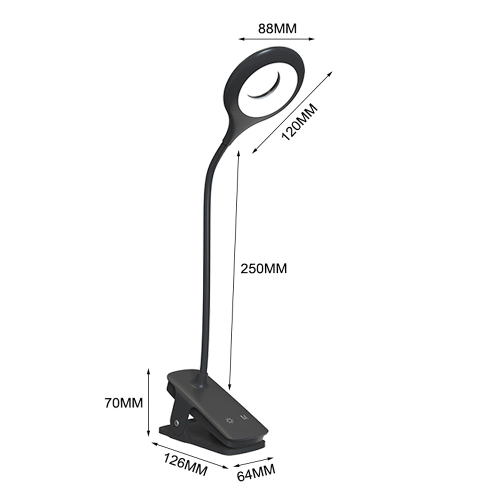 Mini Wozinsky trådløs LED-læselampe med Clip + USB-C-kabel - sort