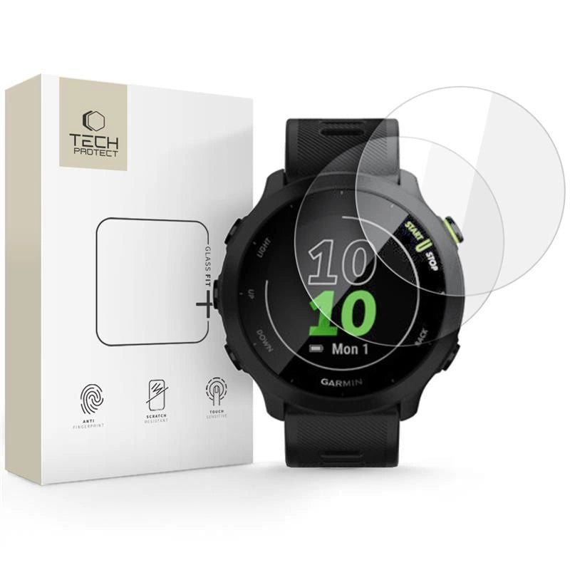 Tech-Protect Glass Fit+ 2-pakke hærdet glas til Garmin Forerunner 55 - klar
