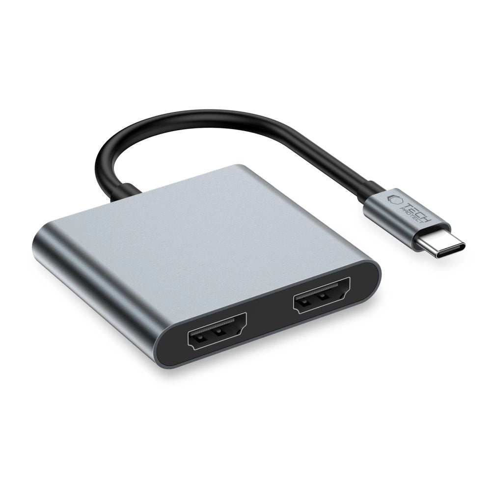 Tech-Protect HB08 4in1 USB-C + USB2.0 + 2 x HDMI 4K 60HZ adapter - grå