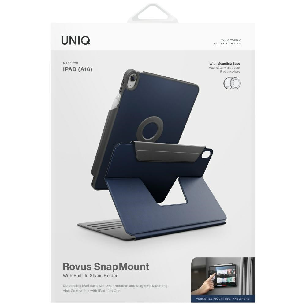 Uniq Rovus Snapmount Magnetic 360 Rotating Fjernbar forside til iPad 11" 2025 / iPad 10.9" 2022 (10 generation) - marineblå