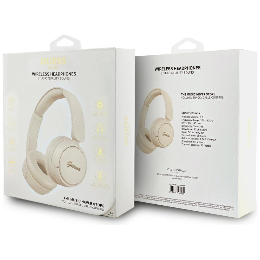 Guess Metal Logo Script Over-Ear Headphones - Beige