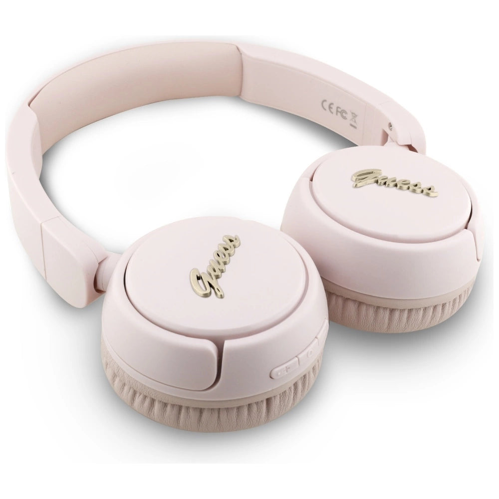 Guess Metal Logo Script Over-Ear Headphones - Pink