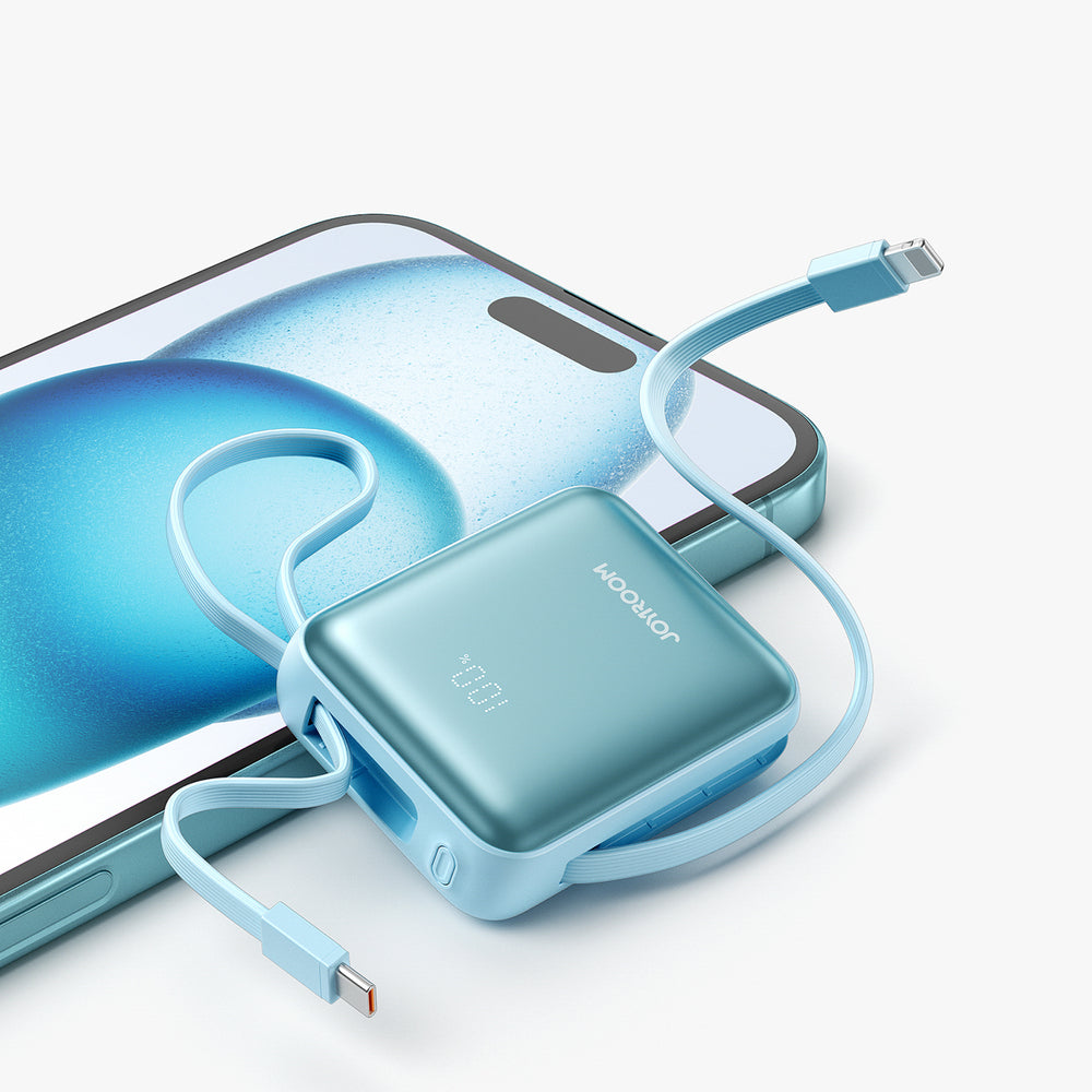 Joyroom JR-PBF27 22.5W 10000mAh Powerbank med to indbyggede kabler - Blå