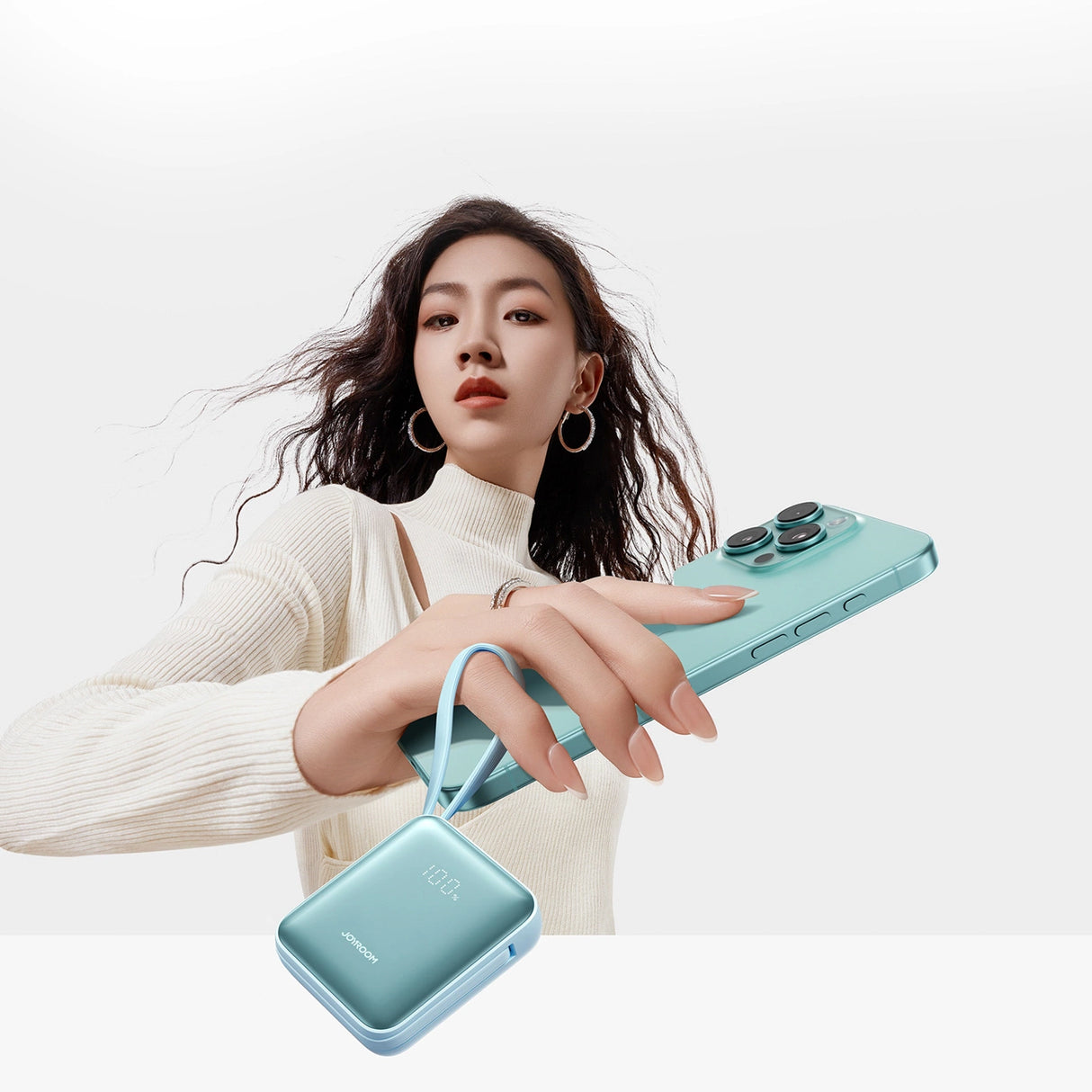 Joyroom JR-PBF27 22.5W 10000mAh Powerbank med to indbyggede kabler - Blå