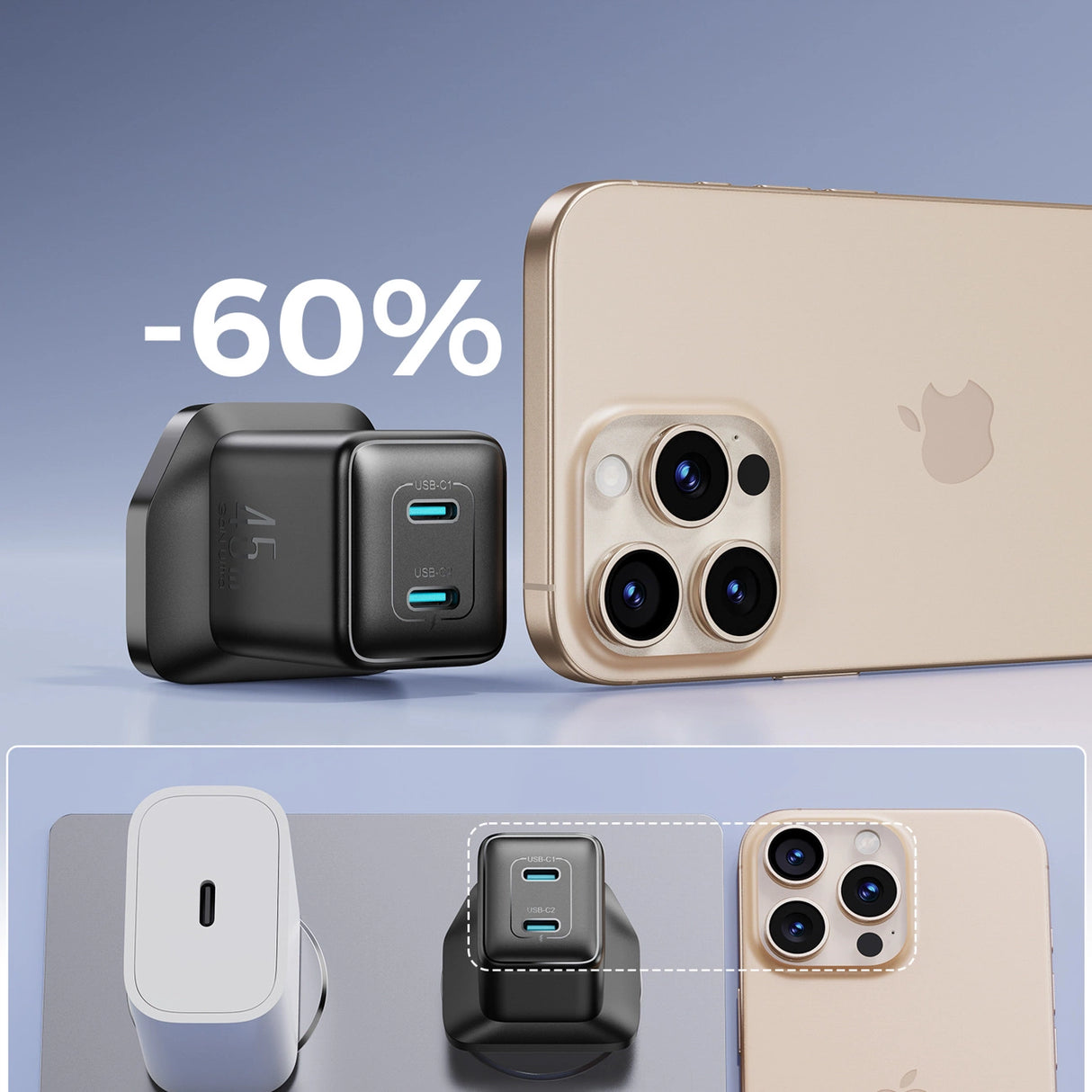 Joyroom JR-TCG17 45W 2 x USB-C vægoplader (UK plug) - sort