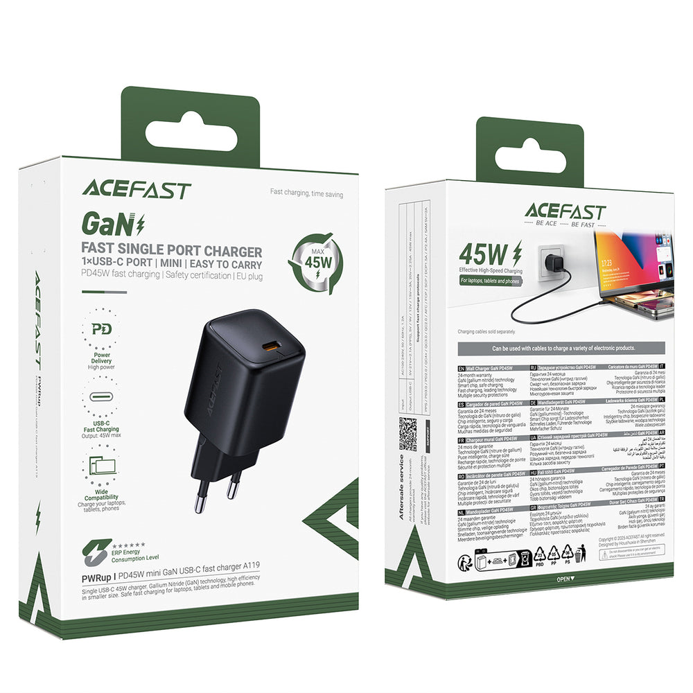 Acefast A119 GaN PD 45W USB-C Wall Charger - sort