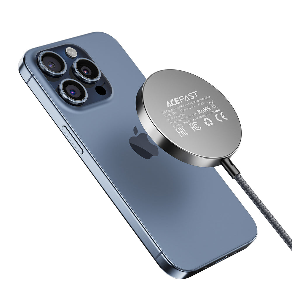 Acefast E24 Qi2 15W magnetisk induktiv oplader med 1,2 m USB-C kabel - sort