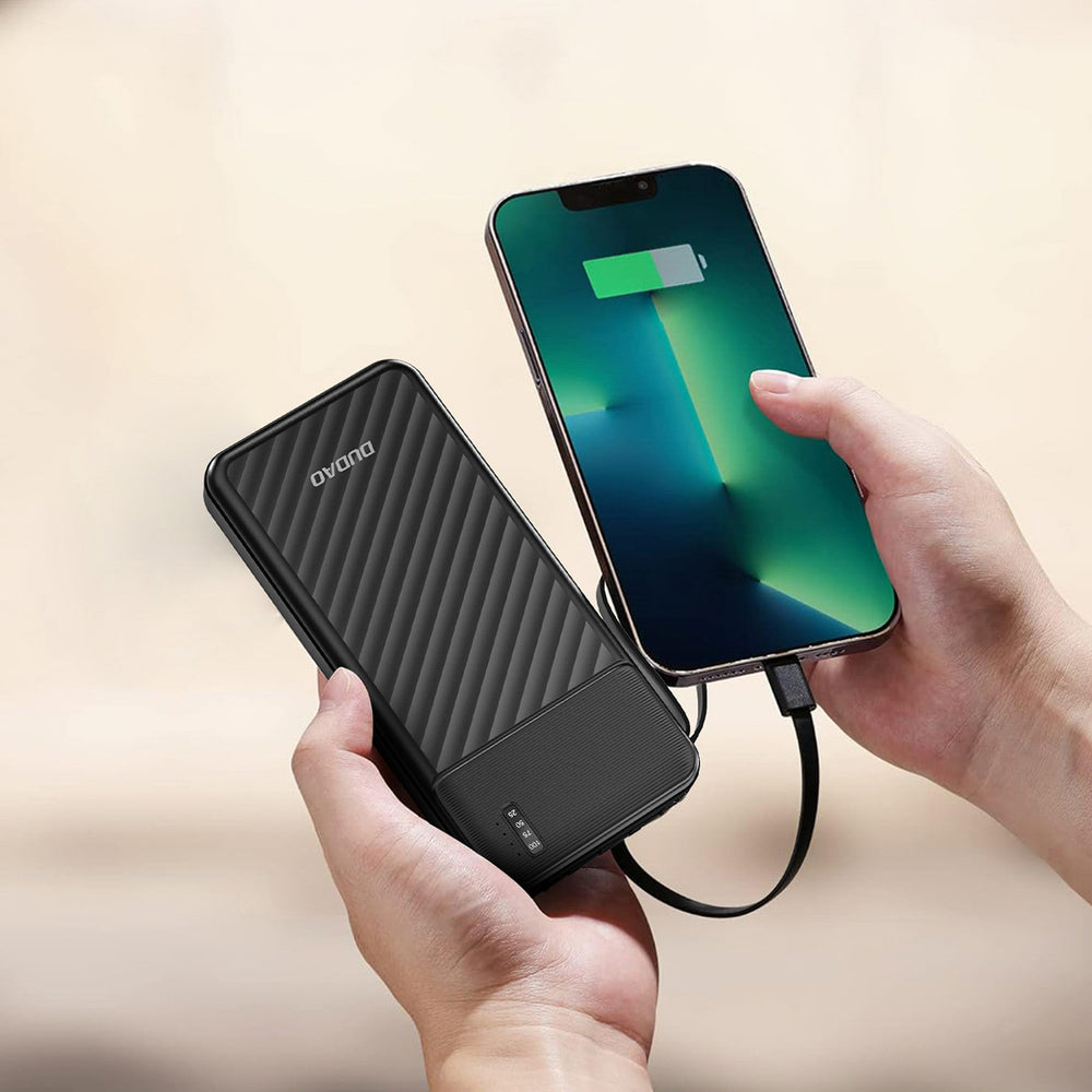 Dudao K11 10000mAh Powerbank med indbyggede kabler - sort