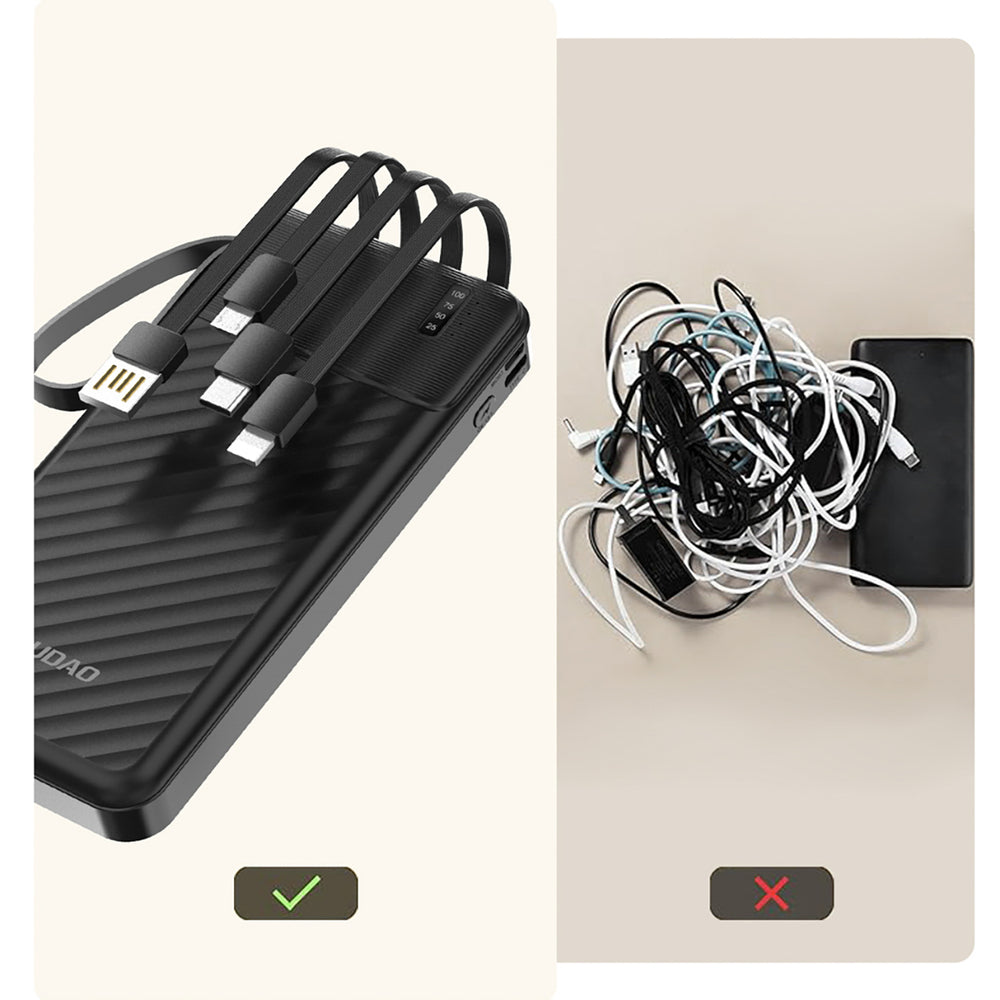Dudao K11 10000mAh Powerbank med indbyggede kabler - sort