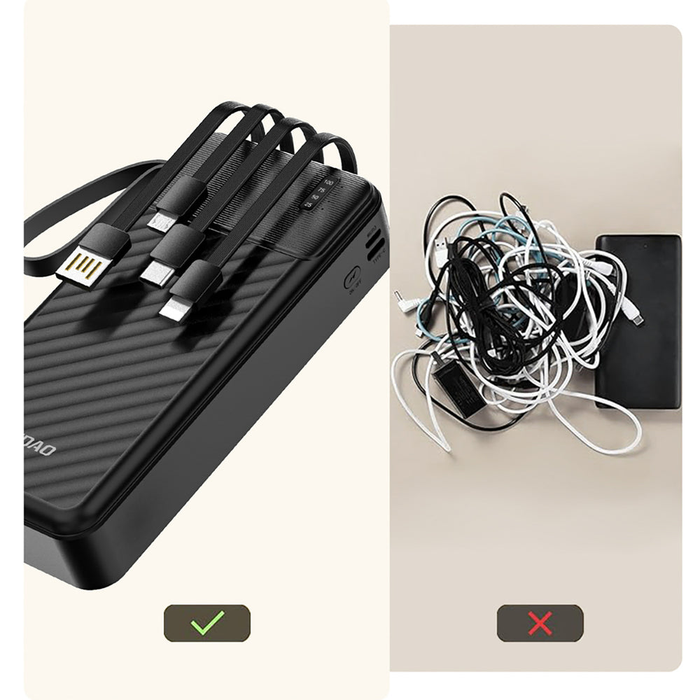 Dudao K11 Pro 20000mAh Powerbank med indbyggede kabler - sort