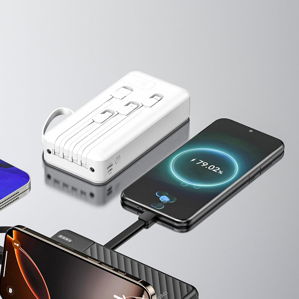 Dudao K11 Pro 20000mAh Powerbank med indbyggede kabler - hvid