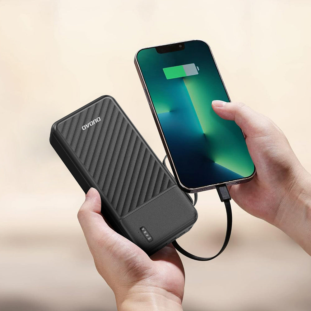 Dudao K11 Max 30000mAh Powerbank med indbyggede kabler - sort
