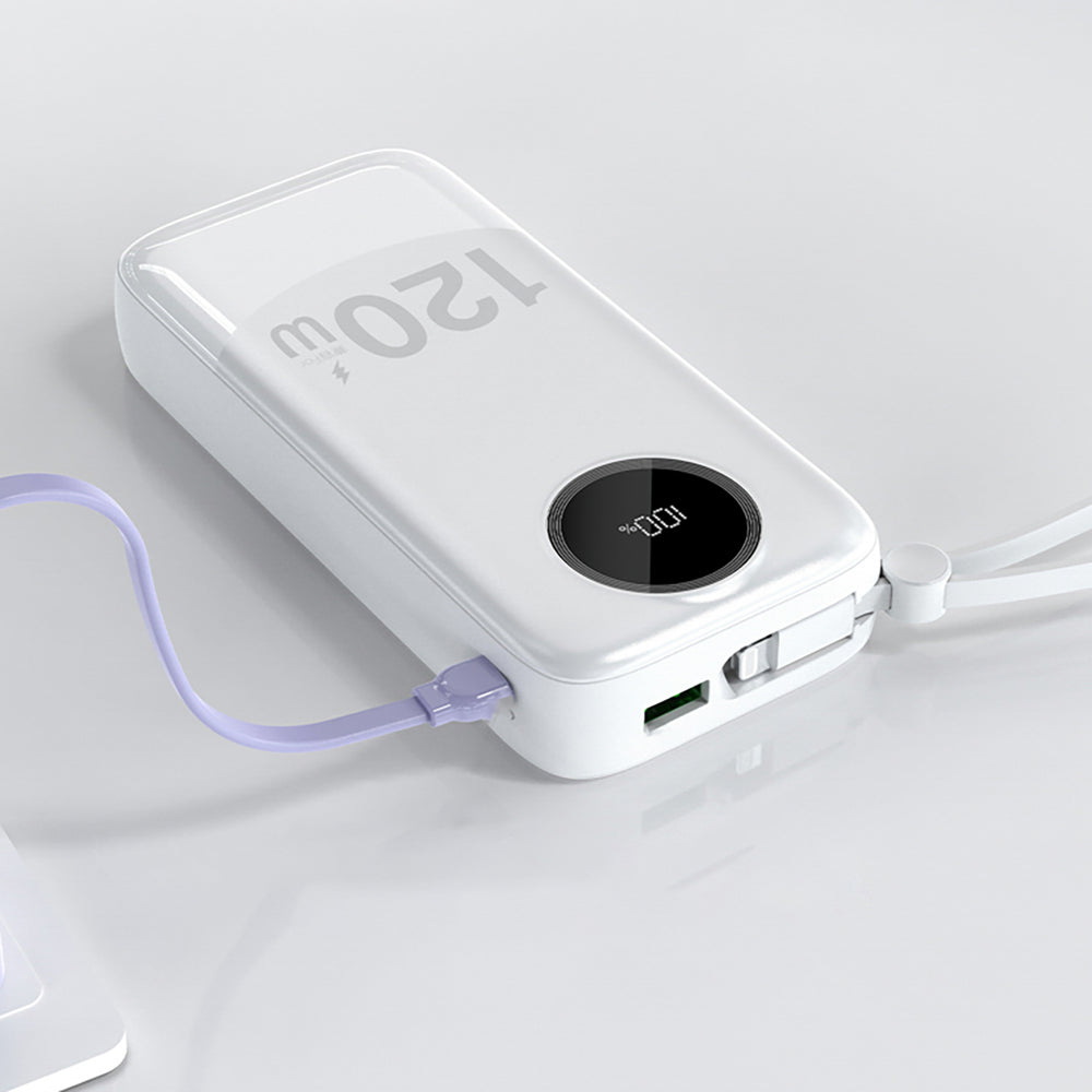 Dudao K13Pro 20000mAh Powerbank med indbygget kabel - hvid