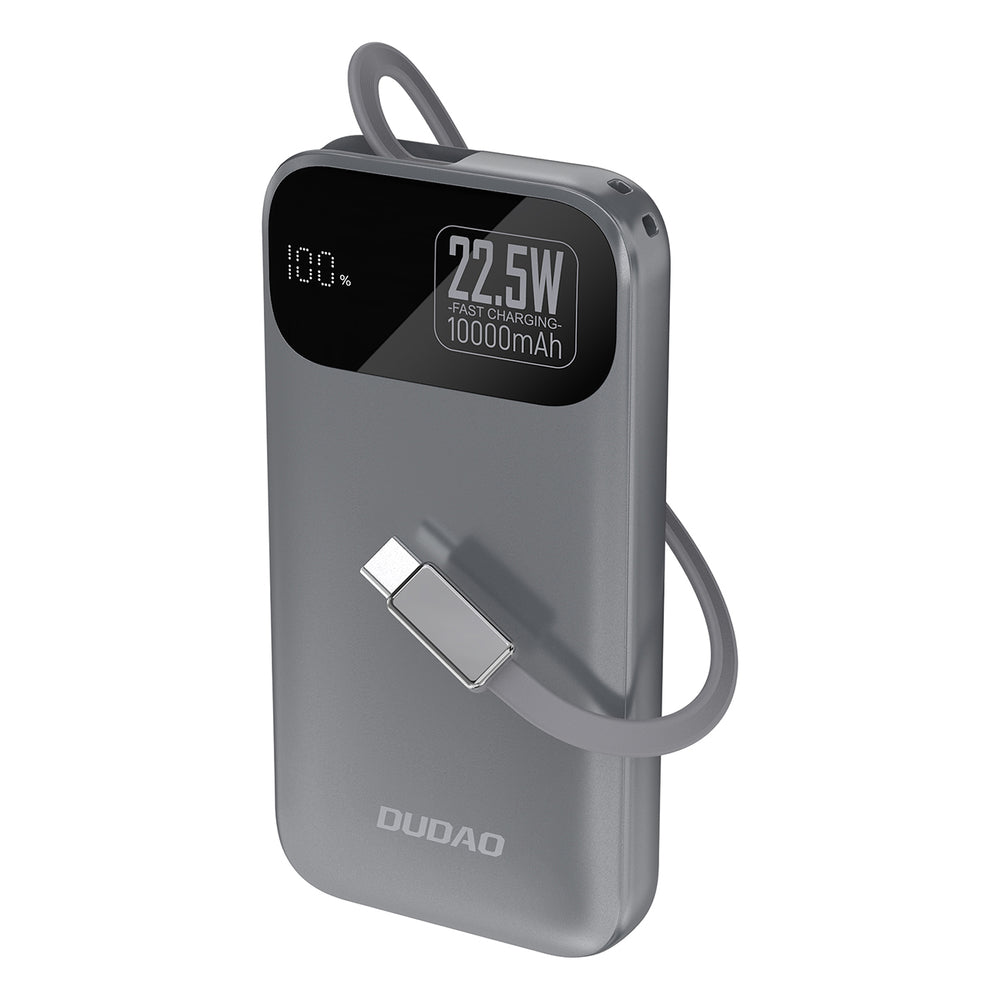 Dudao K31 10000 mAh 22.5W PD Powerbank med indbygget kabel - Grå