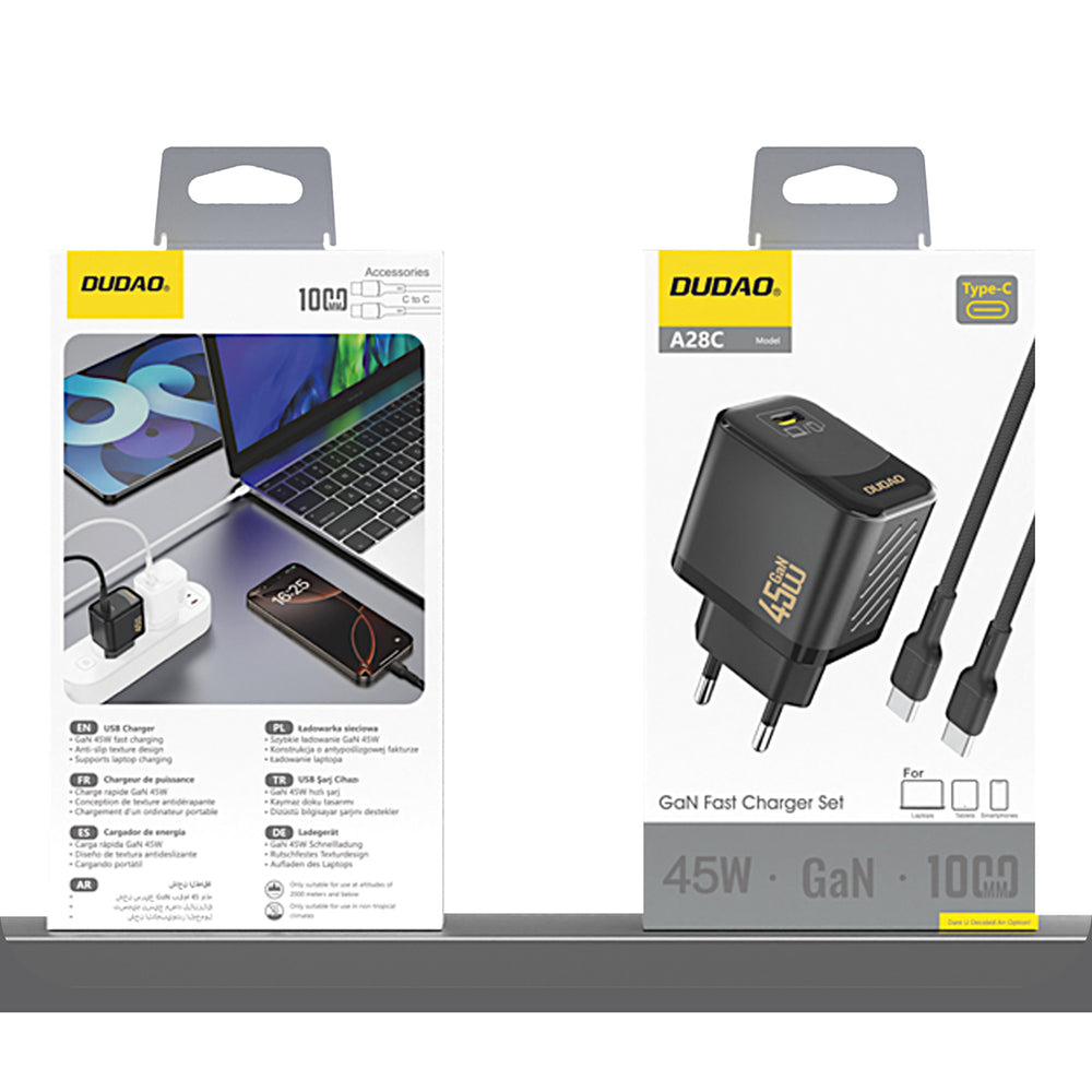 Dudao A28C 45W GaN Wall Charger + USB-C Cable - sort