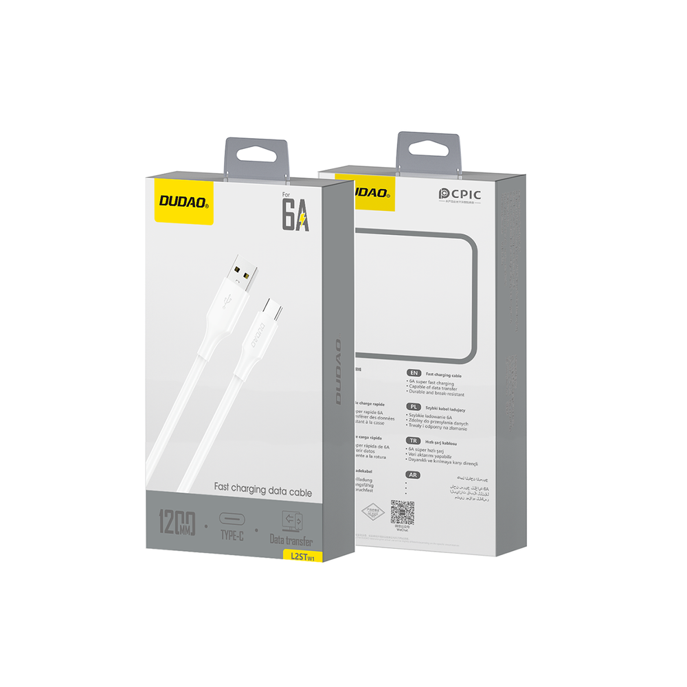 Dudao L2sT USB-A - USB-C 6A Kabel 1,2 m - Hvid