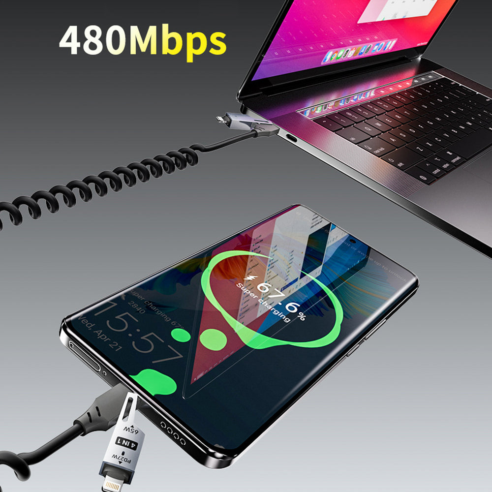 Dudao L20 Pro 4-i-1 USB-A / USB-C - Lightning / USB-C-kabel - sort