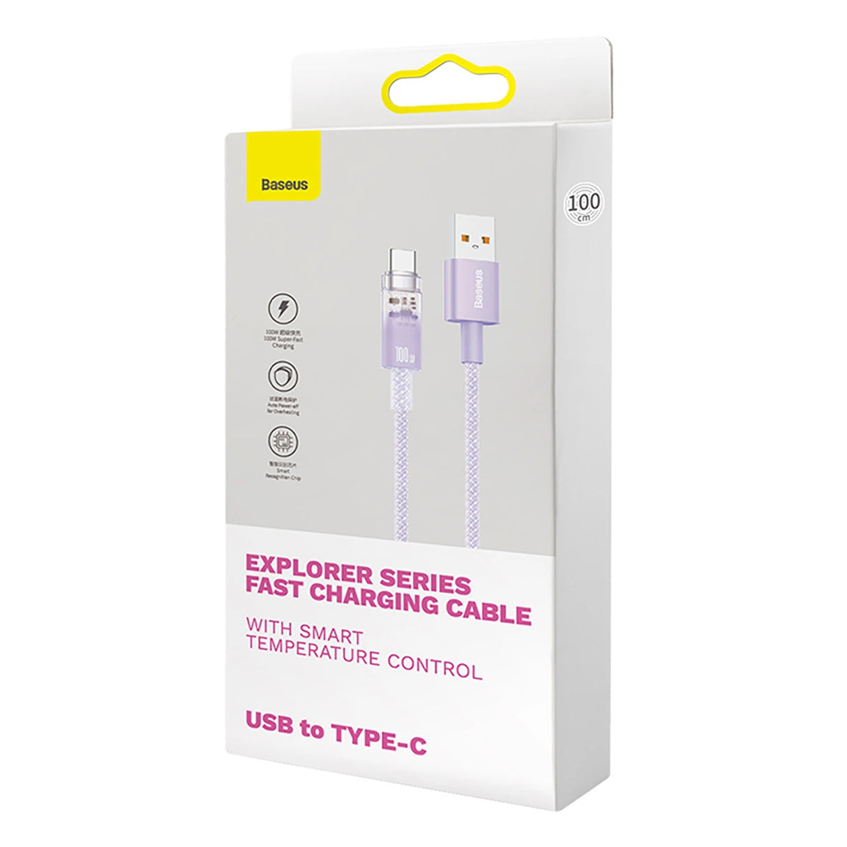 Baseus Explorer 100W USB-A - USB-C-kabel med intelligent temperatur sensor 1m - Purpur