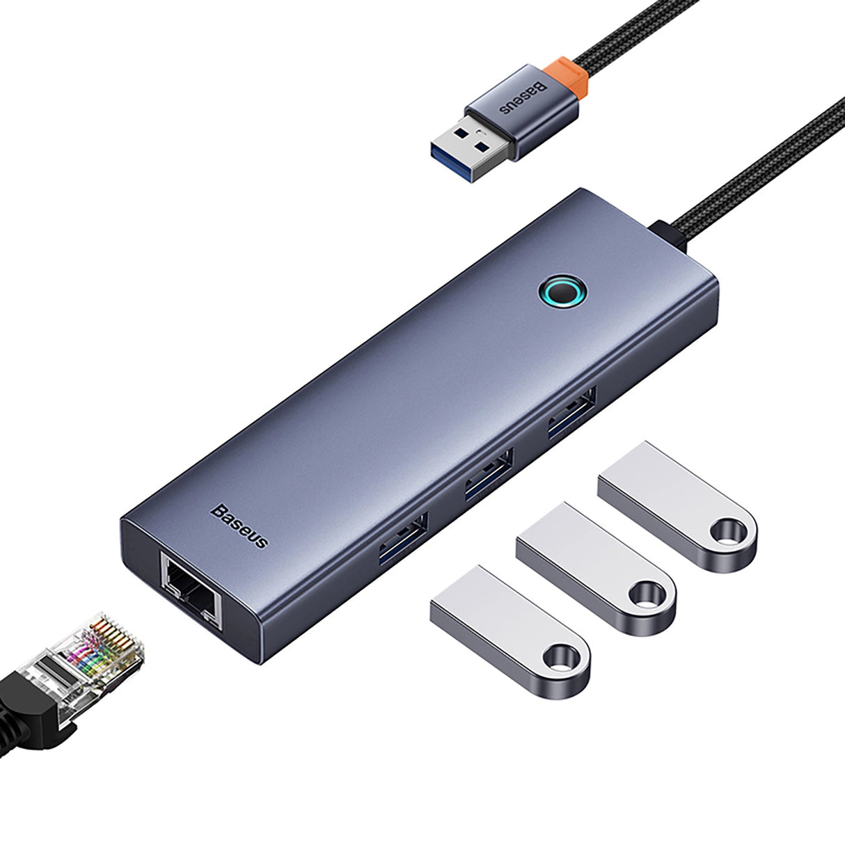 Baseus UltraJoy 4in1 USB-A Hub 3 x USB-A 3.0 + RJ45 - Grå